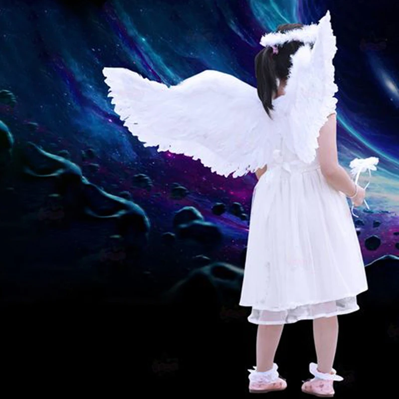 1Pc Kids Adult Party Swallow White Angel Feather Wings Wands Cosplay Elastic Straps Wedding Birthday Halloween Christmas
