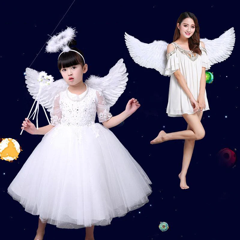 1Pc Kids Adult Party Swallow White Angel Feather Wings Wands Cosplay Elastic Straps Wedding Birthday Halloween Christmas
