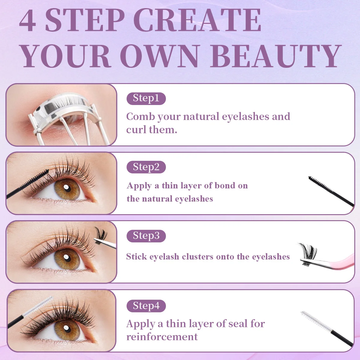 ISEEN DIY Lash Extension Mix Styles Lash Clusters Individual with Bond&Seal Remover Tweezers Lash Brush for Self Application