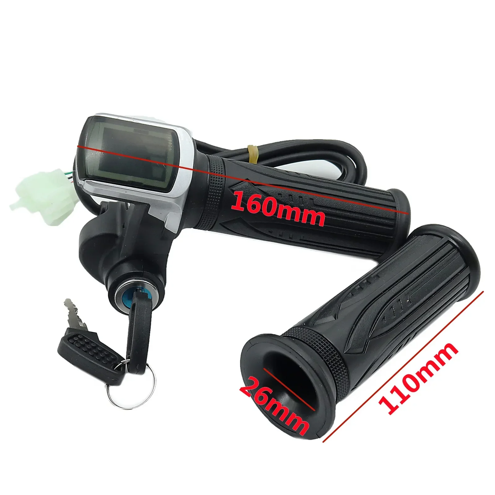 24V 36V 48V 1Pair Electric Scooter Bike Throttle Speed Adjustment Handle with Key Lock Display Divides LCD Grip