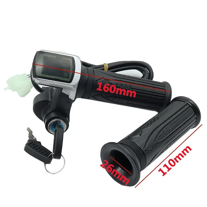 24V 36V 48V 1Pair Electric Scooter Bike Throttle Speed Adjustment Handle with Key Lock Display Divides LCD Grip