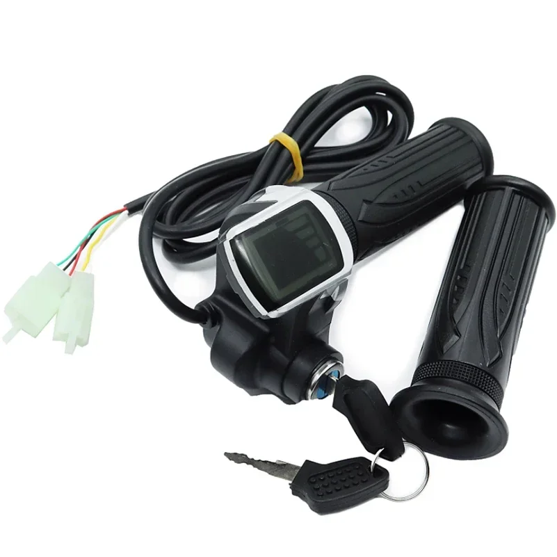 24V 36V 48V 1Pair Electric Scooter Bike Throttle Speed Adjustment Handle with Key Lock Display Divides LCD Grip