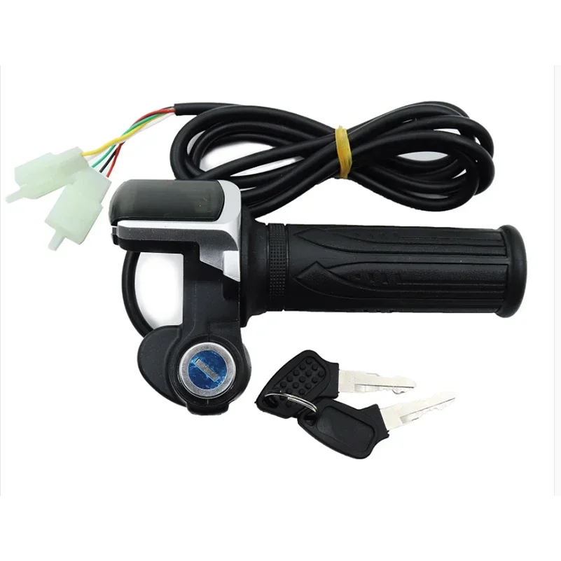 24V 36V 48V 1Pair Electric Scooter Bike Throttle Speed Adjustment Handle with Key Lock Display Divides LCD Grip