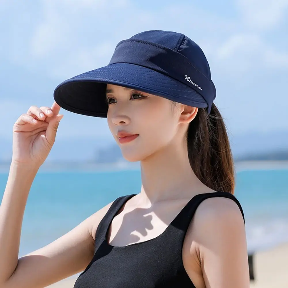 Women Summer Sun Hat Casual Foldable Wide Brim Detachable Empty Top Ponytail Cap Adjustable UV Protection Sun Hat Cycling Caps