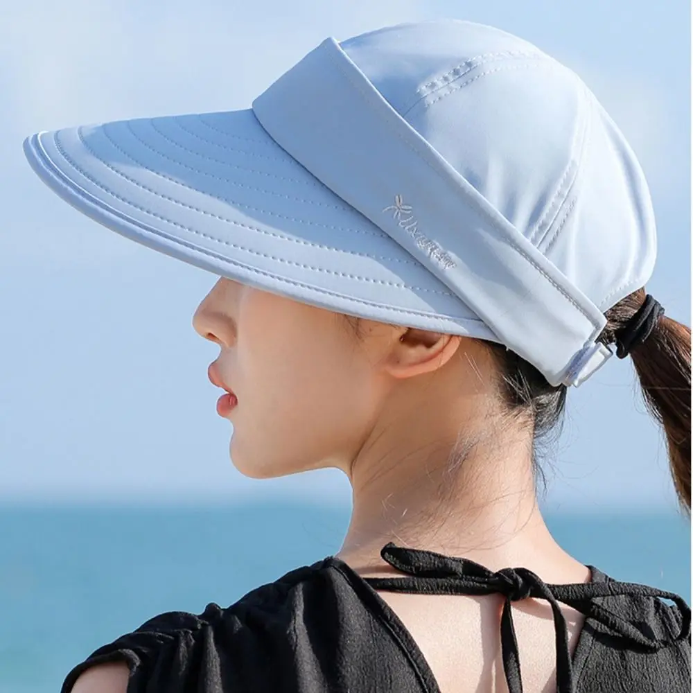 Women Summer Sun Hat Casual Foldable Wide Brim Detachable Empty Top Ponytail Cap Adjustable UV Protection Sun Hat Cycling Caps