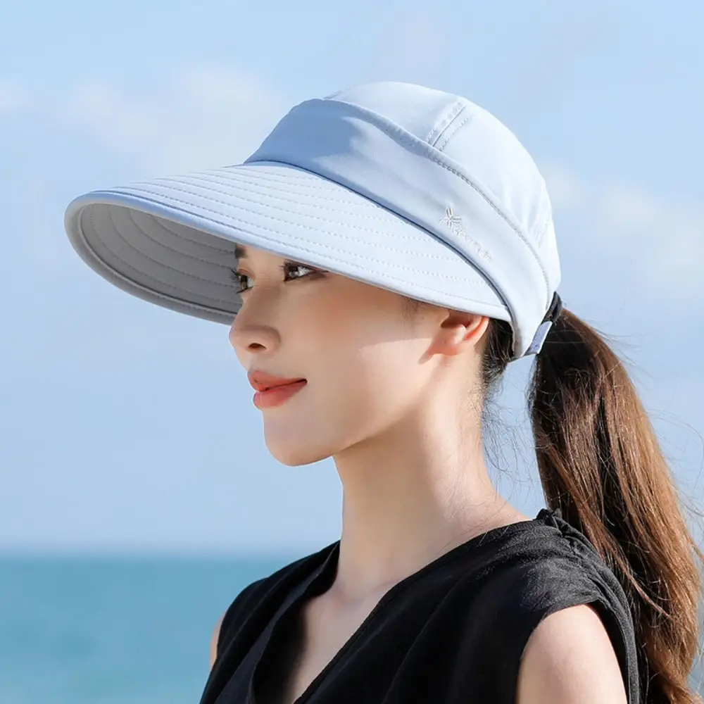 Women Summer Sun Hat Casual Foldable Wide Brim Detachable Empty Top Ponytail Cap Adjustable UV Protection Sun Hat Cycling Caps