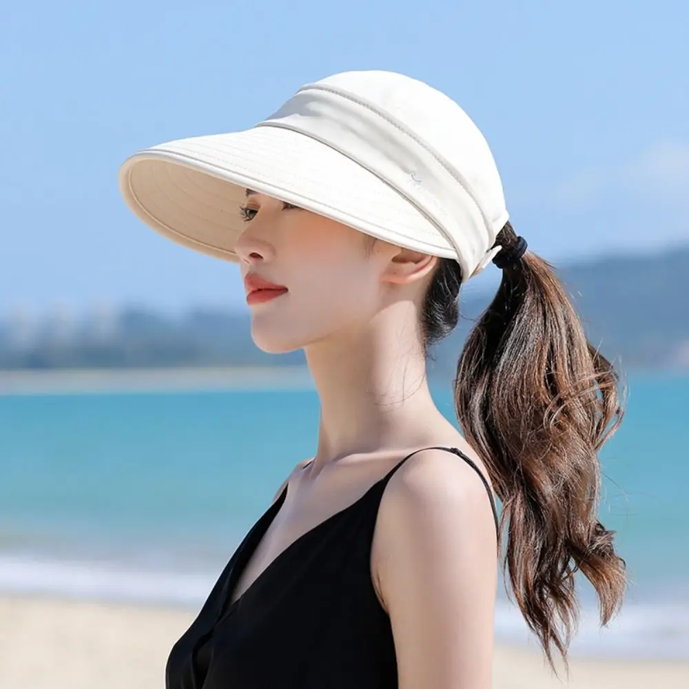 Women Summer Sun Hat Casual Foldable Wide Brim Detachable Empty Top Ponytail Cap Adjustable UV Protection Sun Hat Cycling Caps
