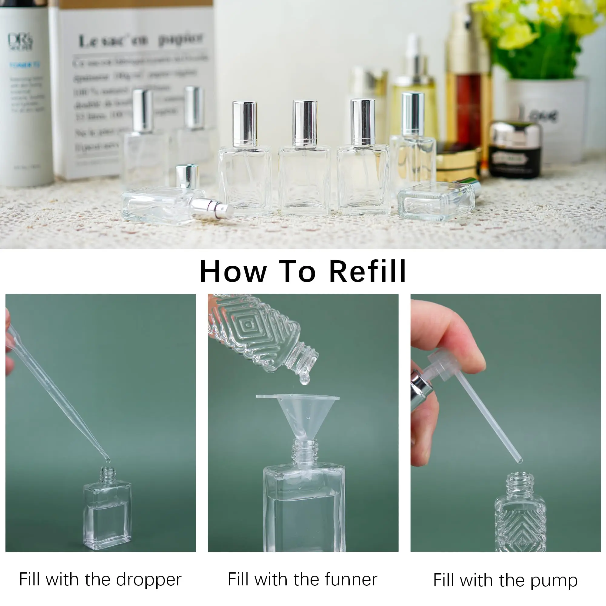 12pcs+4 Accessories 15ml Portable Refill Perfume Scent Atomizer Empty Spray Bottles with 12 Spray Bottles, 2 Funnels, 2 Droppers