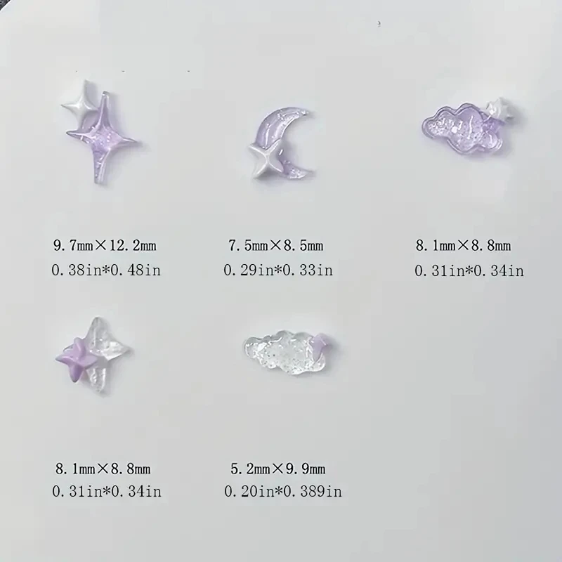 50pcs Purple Mixed 3D Moon Cloud Star Nail Charms Bulk Kawaii Lumionus Mini Ice Cloud Nail Art Decorat Accessories DIY Supplies