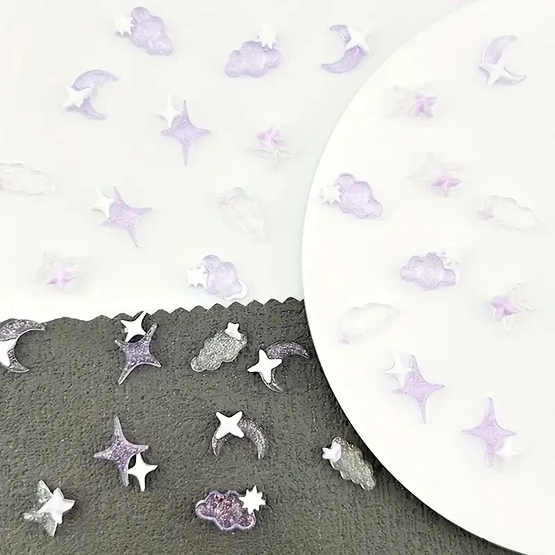 50pcs Purple Mixed 3D Moon Cloud Star Nail Charms Bulk Kawaii Lumionus Mini Ice Cloud Nail Art Decorat Accessories DIY Supplies
