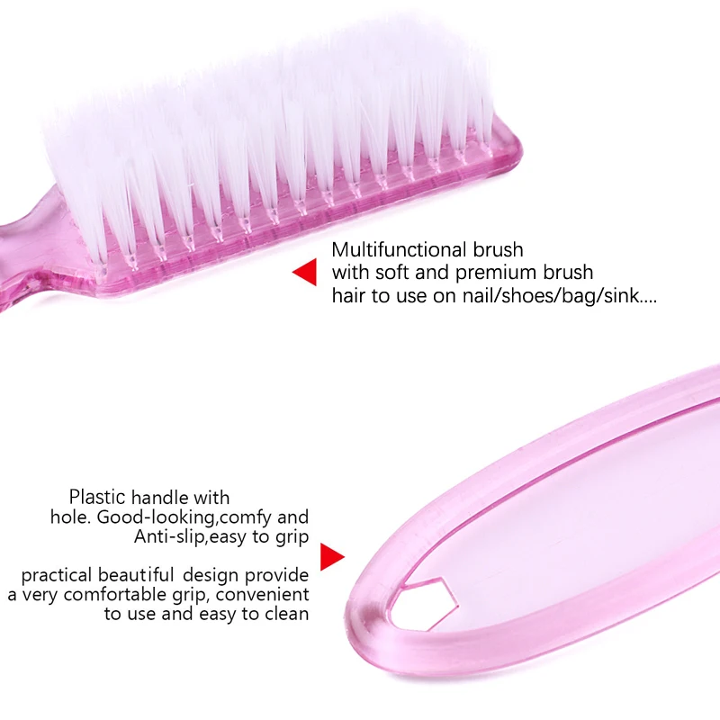 4Pcs Transparent Nail Brush Cleaning Brushes Plastic Handle Grip Multifunctional Brush Cleaner Scrubbing Pedicure For Manicure
