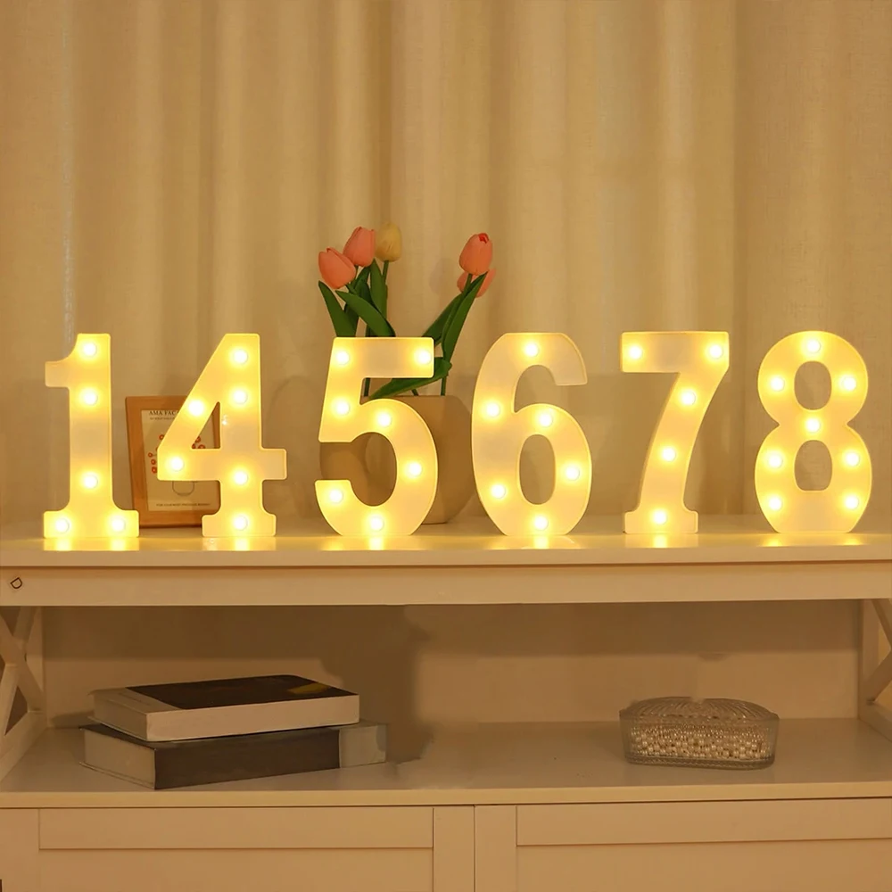 Number 0-9 LED Lights Luminous Lamp Wedding Decorative Night Light Birthday Party Bedroom Home Decoration