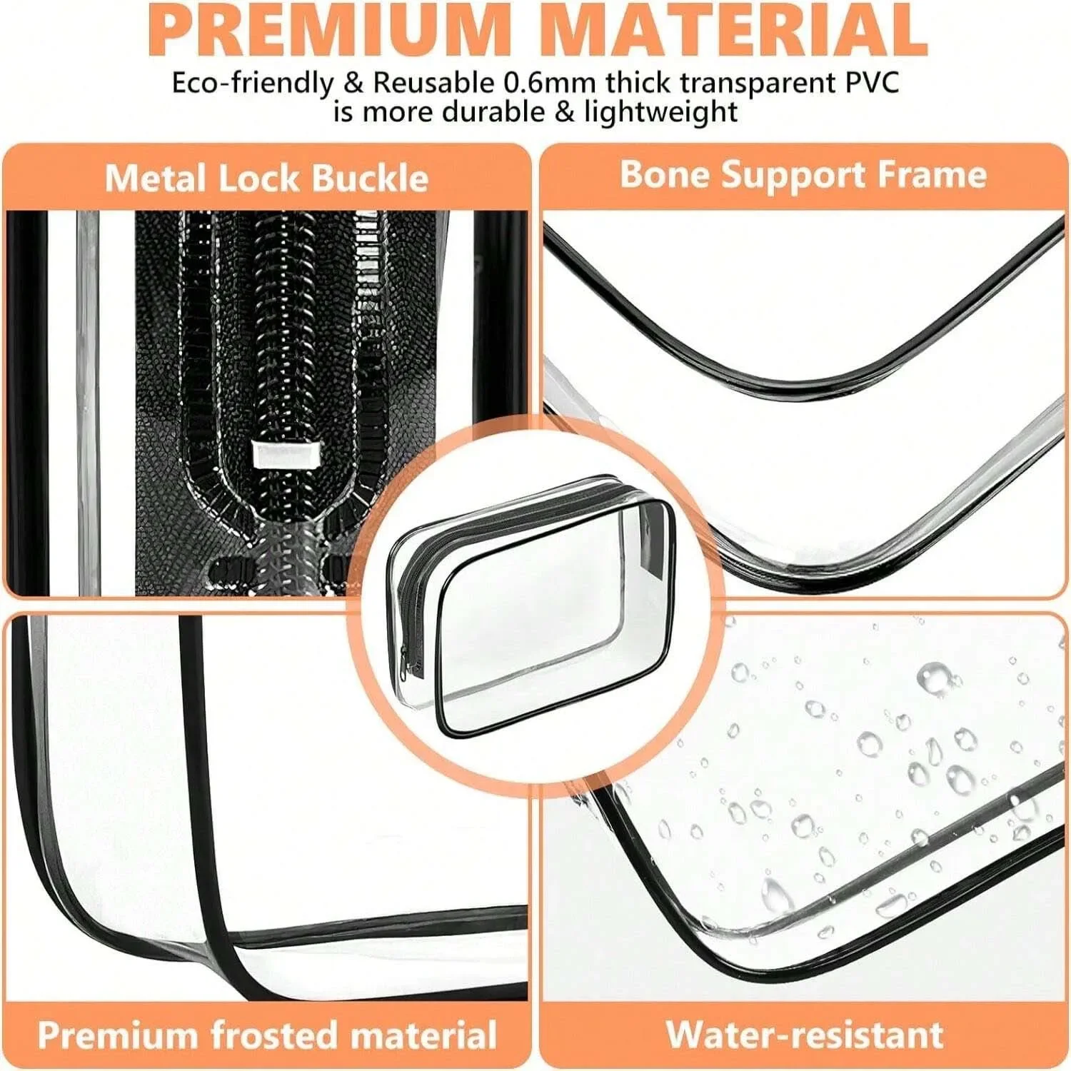 Clear Toiletry Bag,Portable Travel Makeup Bags With Zipper Clear Organizer Bags PVC Cosmetic Pouch For Airport Airline Compliant