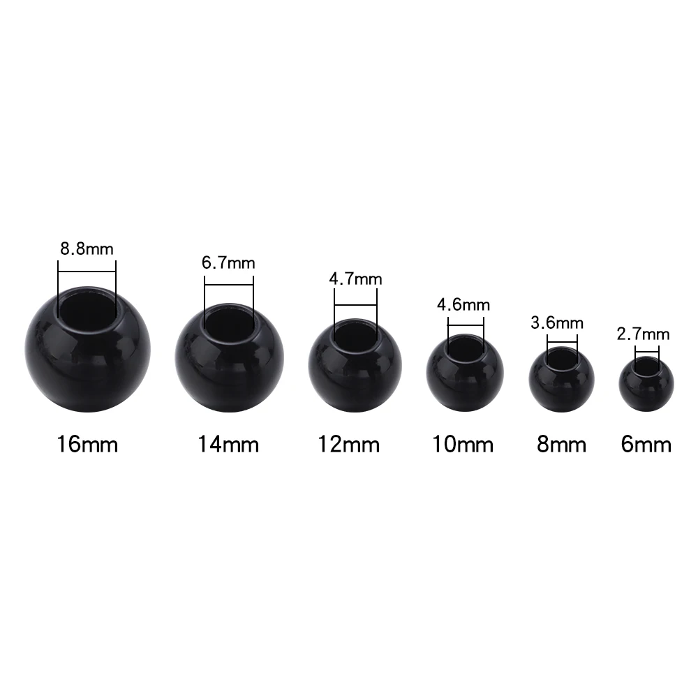 6/8/10/12/14/16mm Acrylic Beads Black White Solid Color Large Hole Loose Round Beads for DIY Bracelet Necklace Jewelry Making