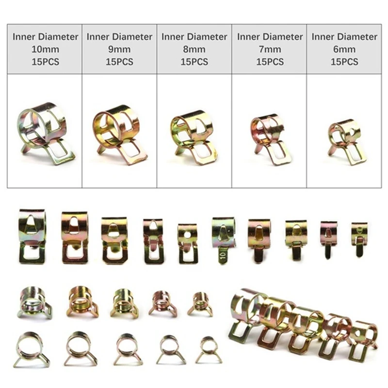 75Pcs 6mm/7mm/8mm/9mm/10mm For Choose Fuel Spring Clip Vacuum Silicon Hose Clamp Autos Spring Clip Fuel Oil Water Tube Clamp
