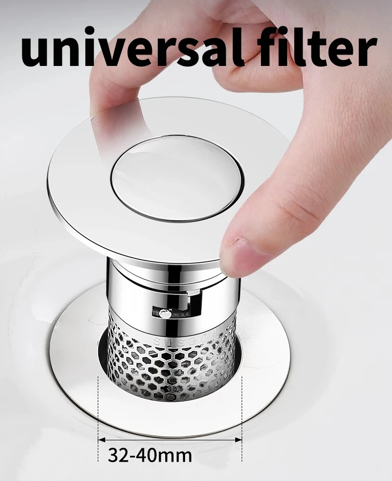 Stainless Steel Floor Drain Filter Washbasin Plug Anti Odor Pop-Up Bounce Core Basin Stopper Hair Catcher Shower Sink Strainer