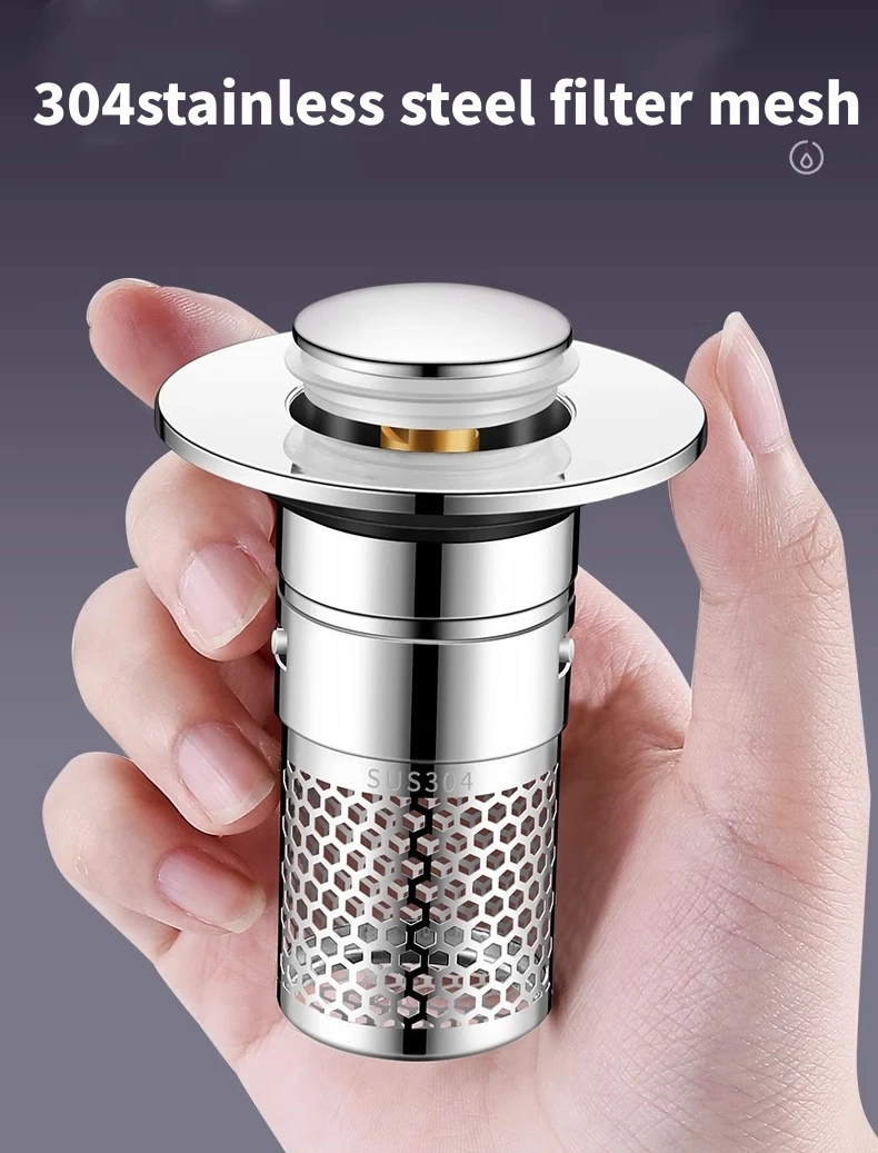 Stainless Steel Floor Drain Filter Washbasin Plug Anti Odor Pop-Up Bounce Core Basin Stopper Hair Catcher Shower Sink Strainer
