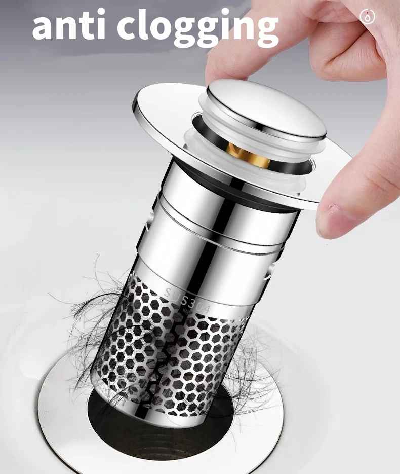 Stainless Steel Floor Drain Filter Washbasin Plug Anti Odor Pop-Up Bounce Core Basin Stopper Hair Catcher Shower Sink Strainer