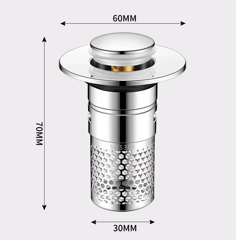 Stainless Steel Floor Drain Filter Washbasin Plug Anti Odor Pop-Up Bounce Core Basin Stopper Hair Catcher Shower Sink Strainer