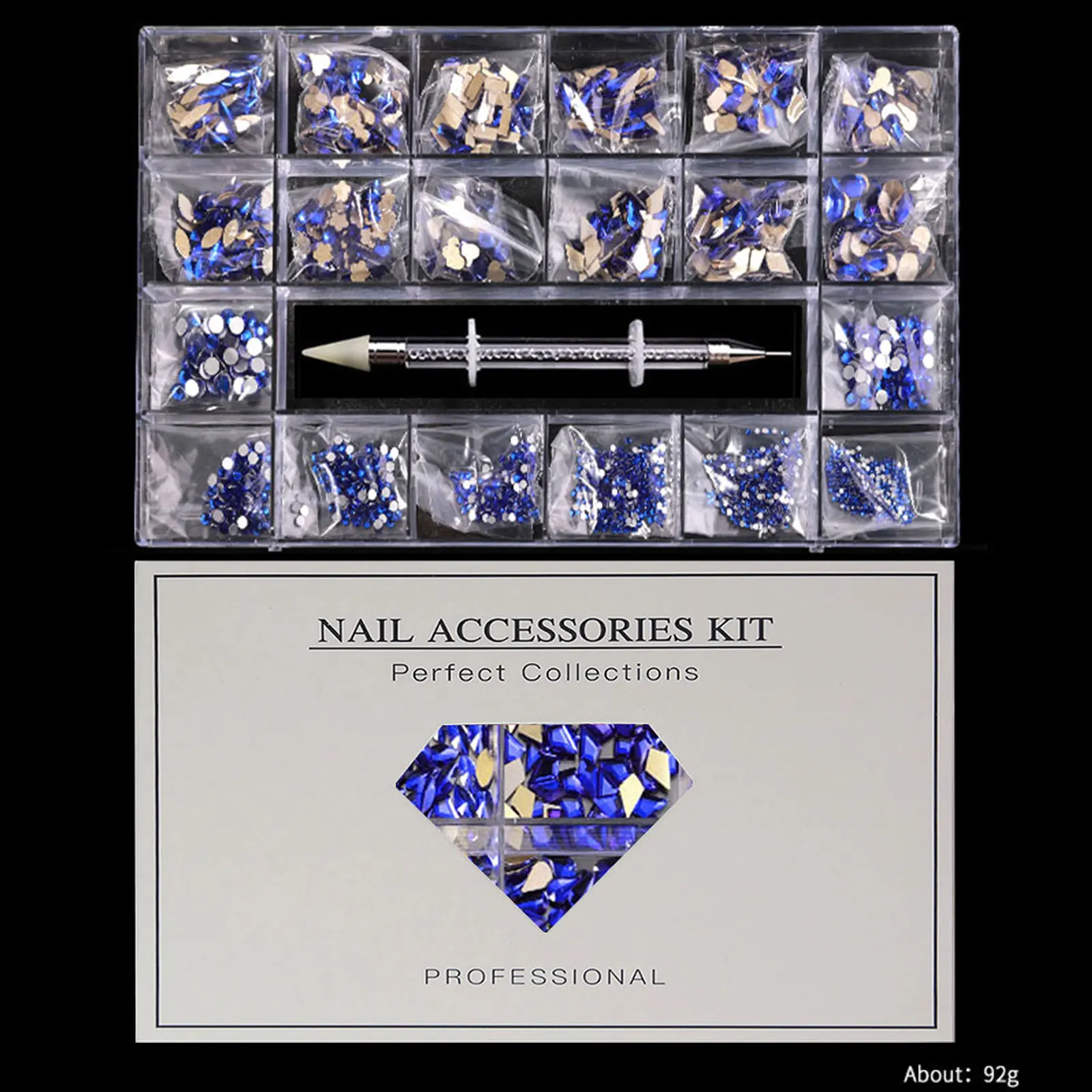 Mixed white Blue green Glass Crystal Diamond Flat Rhinestone Nail Art Decoration 21 Grid Box Nails Accessories Set With 1 Pick U