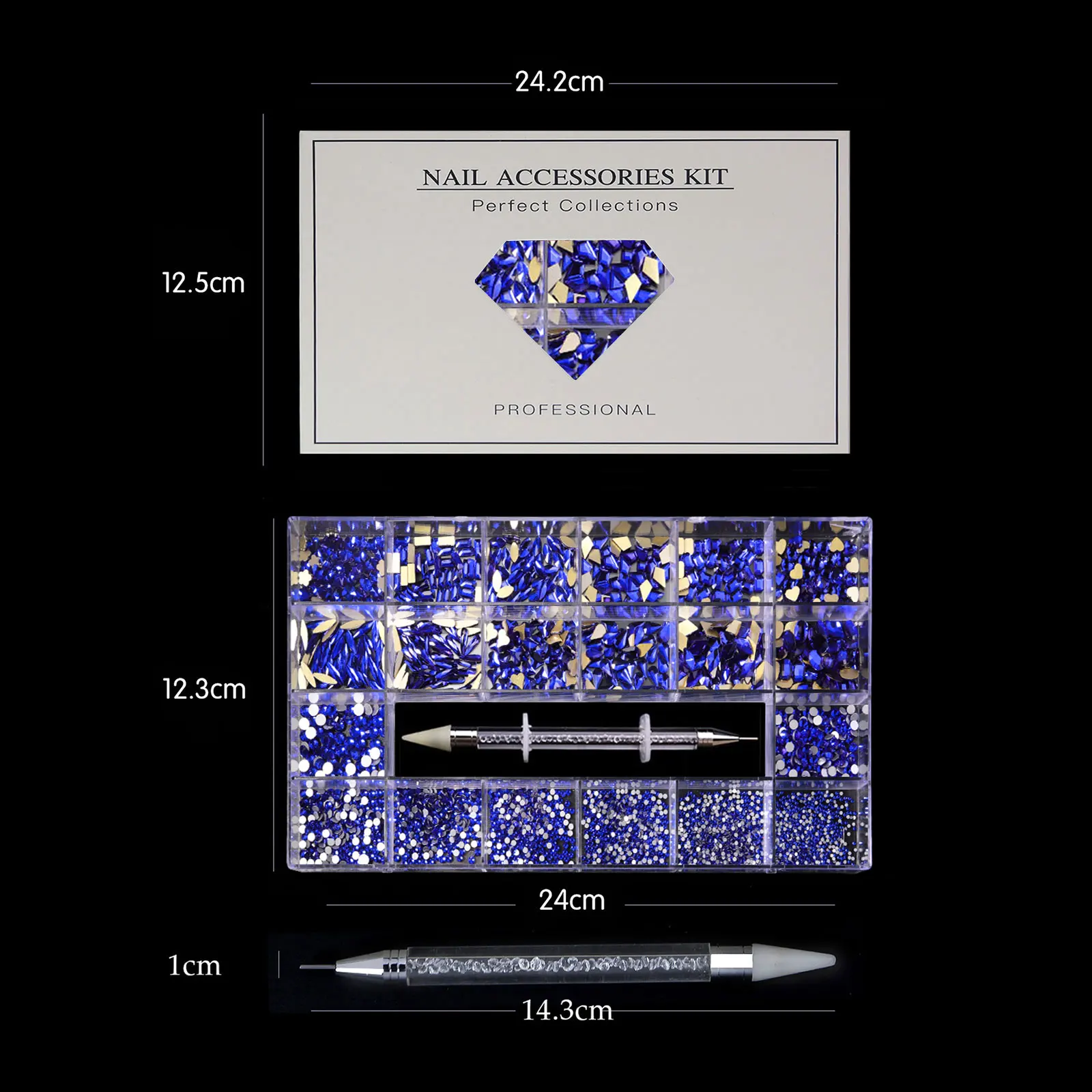 Mixed white Blue green Glass Crystal Diamond Flat Rhinestone Nail Art Decoration 21 Grid Box Nails Accessories Set With 1 Pick U