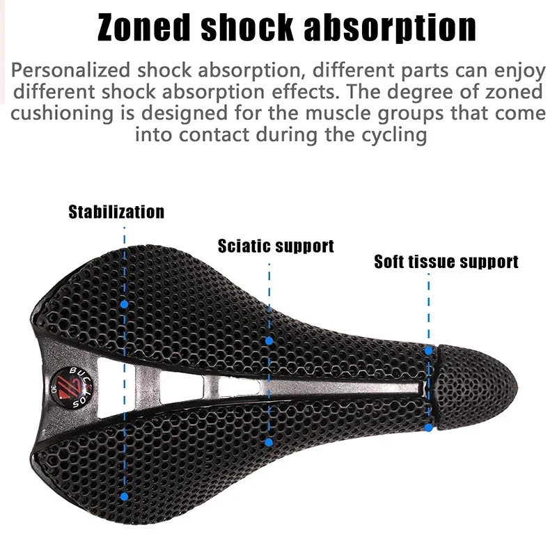 3D Printed Saddle BUCKLOS MTB Bike Seat Cushion Full Carbon Fiber Ultralight Hollow Comfortable Road Mountain Bike Saddle Parts