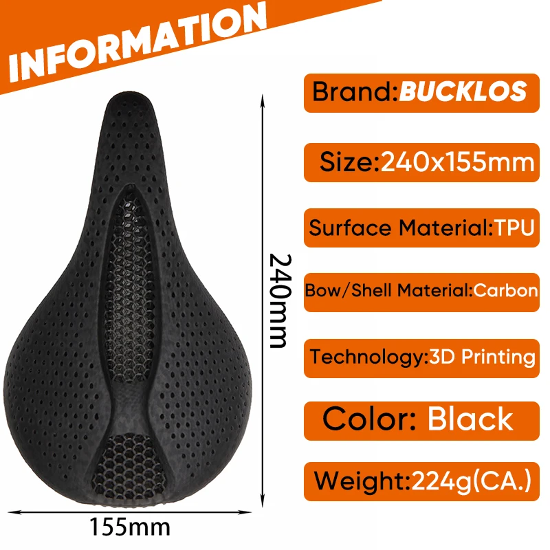 3D Printed Saddle BUCKLOS MTB Bike Seat Cushion Full Carbon Fiber Ultralight Hollow Comfortable Road Mountain Bike Saddle Parts