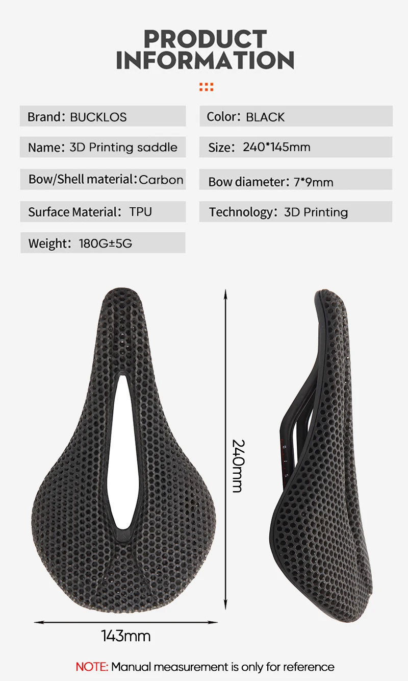 3D Printed Saddle BUCKLOS MTB Bike Seat Cushion Full Carbon Fiber Ultralight Hollow Comfortable Road Mountain Bike Saddle Parts