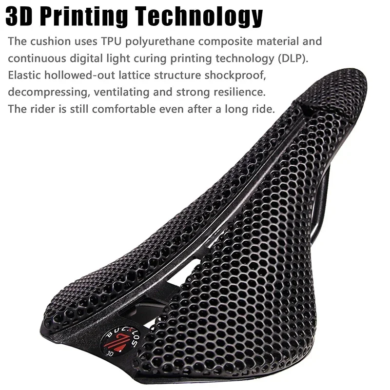 3D Printed Saddle BUCKLOS MTB Bike Seat Cushion Full Carbon Fiber Ultralight Hollow Comfortable Road Mountain Bike Saddle Parts