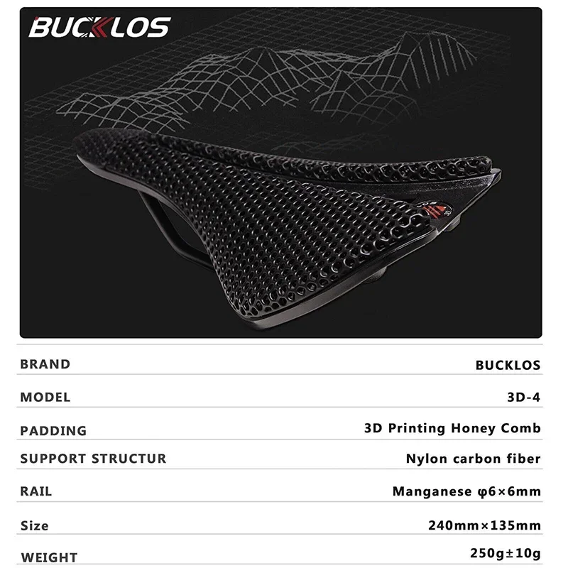 3D Printed Saddle BUCKLOS MTB Bike Seat Cushion Full Carbon Fiber Ultralight Hollow Comfortable Road Mountain Bike Saddle Parts