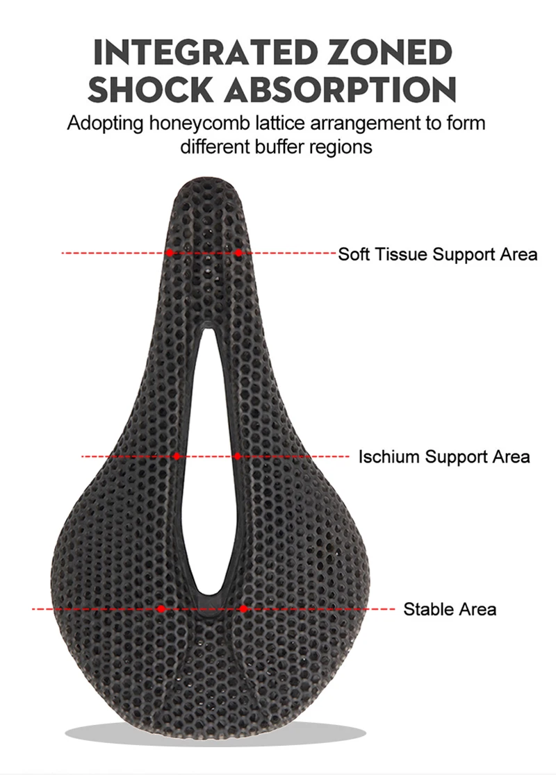 3D Printed Saddle BUCKLOS MTB Bike Seat Cushion Full Carbon Fiber Ultralight Hollow Comfortable Road Mountain Bike Saddle Parts
