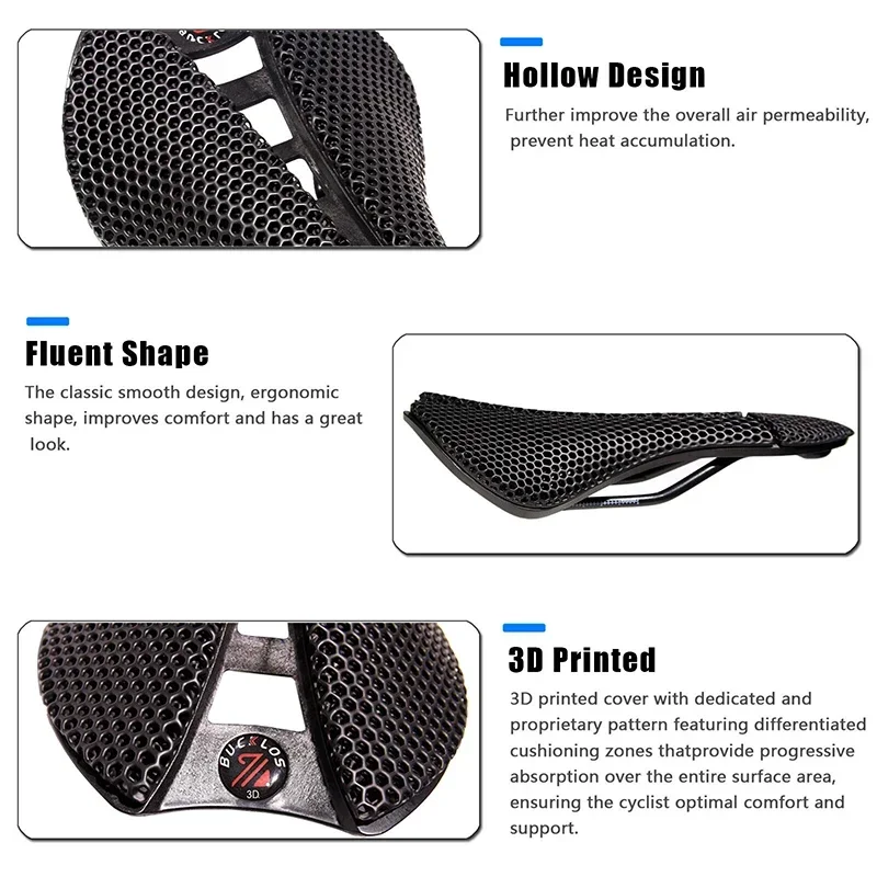 3D Printed Saddle BUCKLOS MTB Bike Seat Cushion Full Carbon Fiber Ultralight Hollow Comfortable Road Mountain Bike Saddle Parts