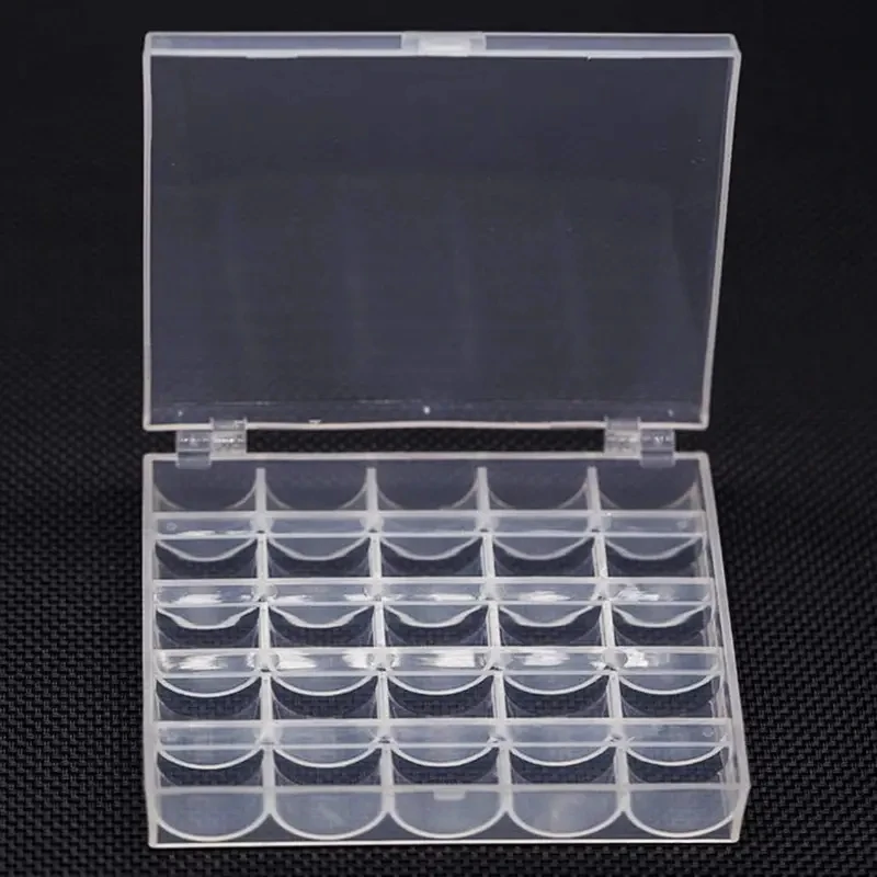 1pc Sewing Machine Bobbins Box, Empty Bobbin Storage Organizer, 25 Slots Transparent Plastic Storage Box For Home Sewing Accesso