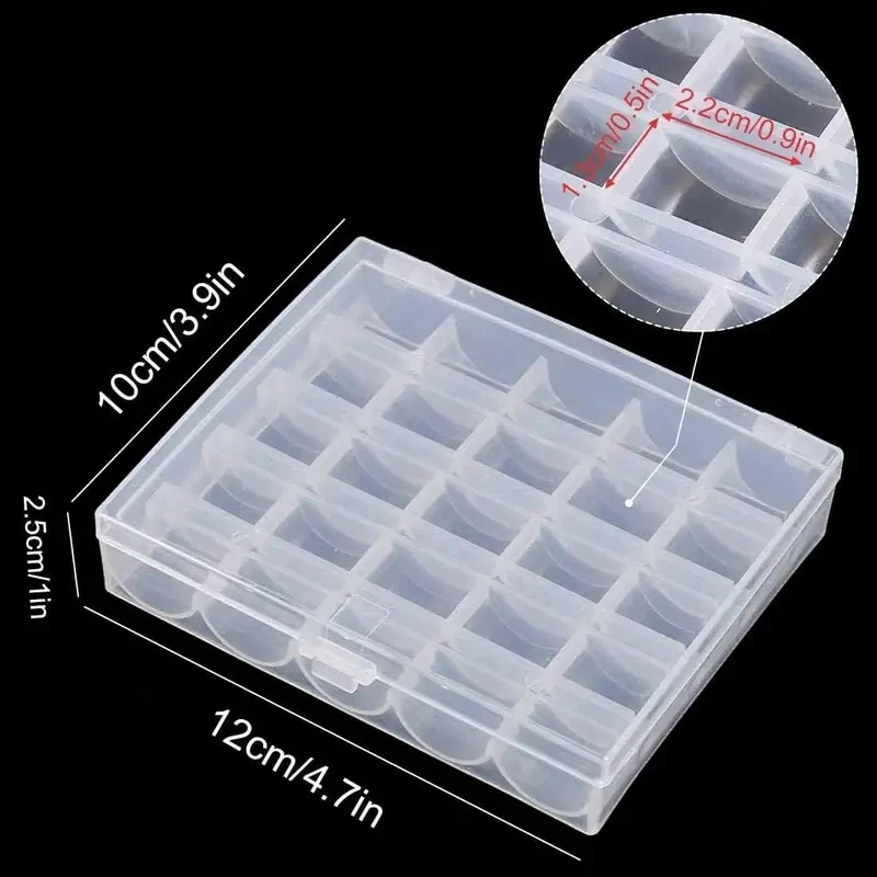 1pc Sewing Machine Bobbins Box, Empty Bobbin Storage Organizer, 25 Slots Transparent Plastic Storage Box For Home Sewing Accesso