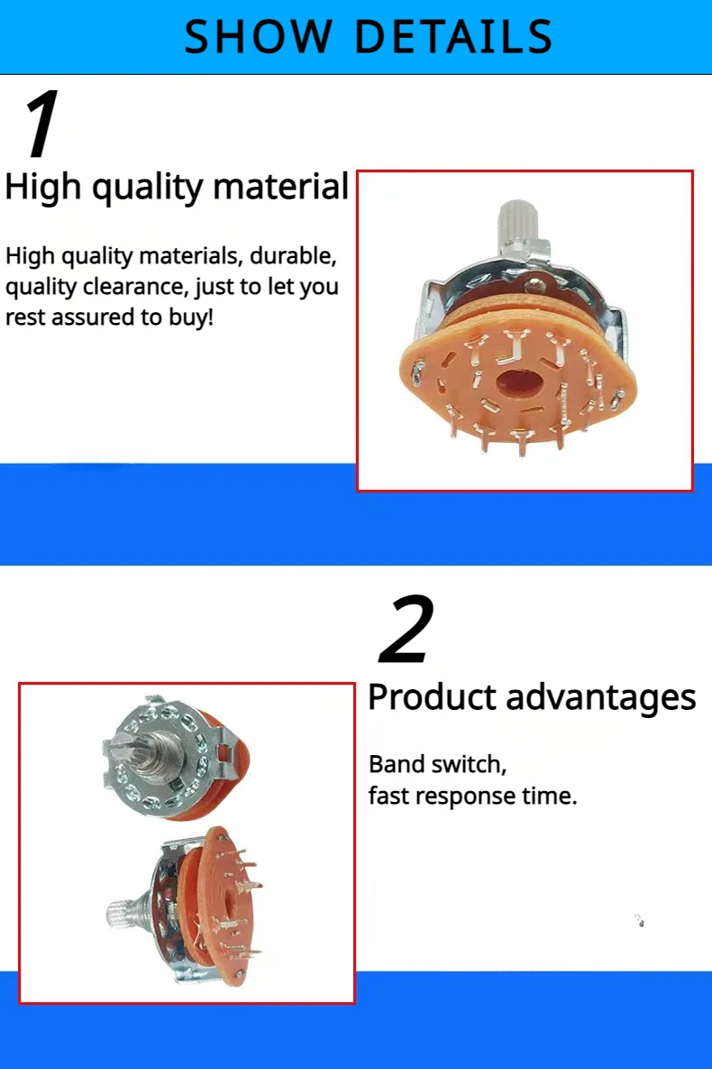 5Pcs RS25 Band Switch 2P4T 2P5T 2P6T 3P3T 3P4T Mount Rotary Switch Selector Band Pole Position Knob