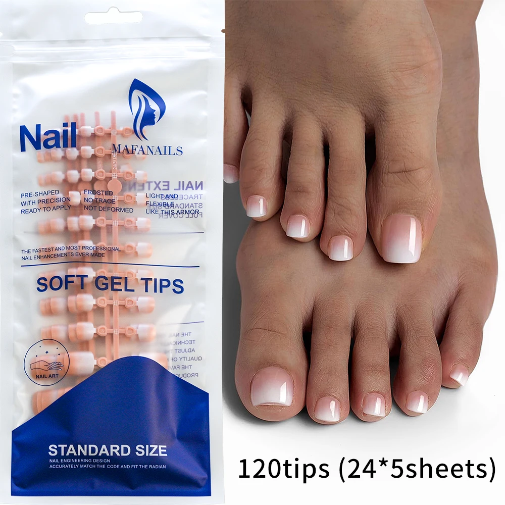 120Tips/bag French Nude Pink Press On Toe Nail Full Cover White Edge Design Acrylic False Toenail Tips Summer Toe Nail Art Decor
