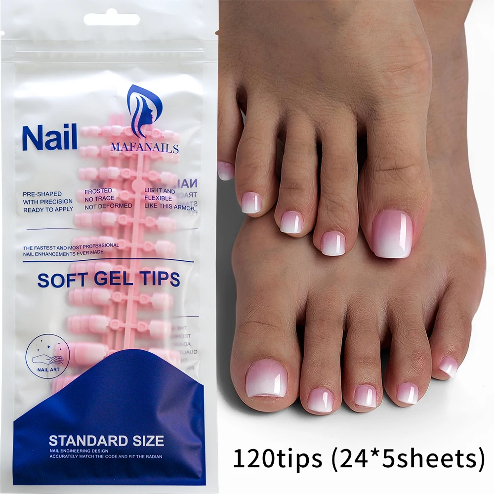 120Tips/bag French Nude Pink Press On Toe Nail Full Cover White Edge Design Acrylic False Toenail Tips Summer Toe Nail Art Decor