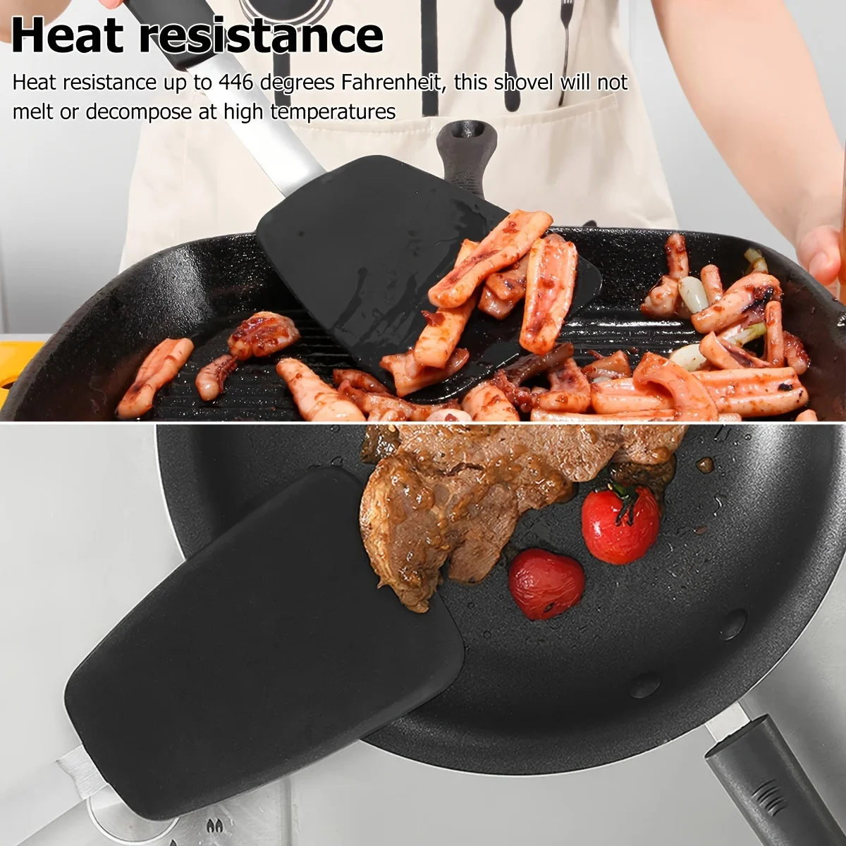 13in Flexible Silicone Spatula Heat Resistant Turner Non-Stick Cooking Shovel Good Grip Steak Turner For Flipping Frying Pancake