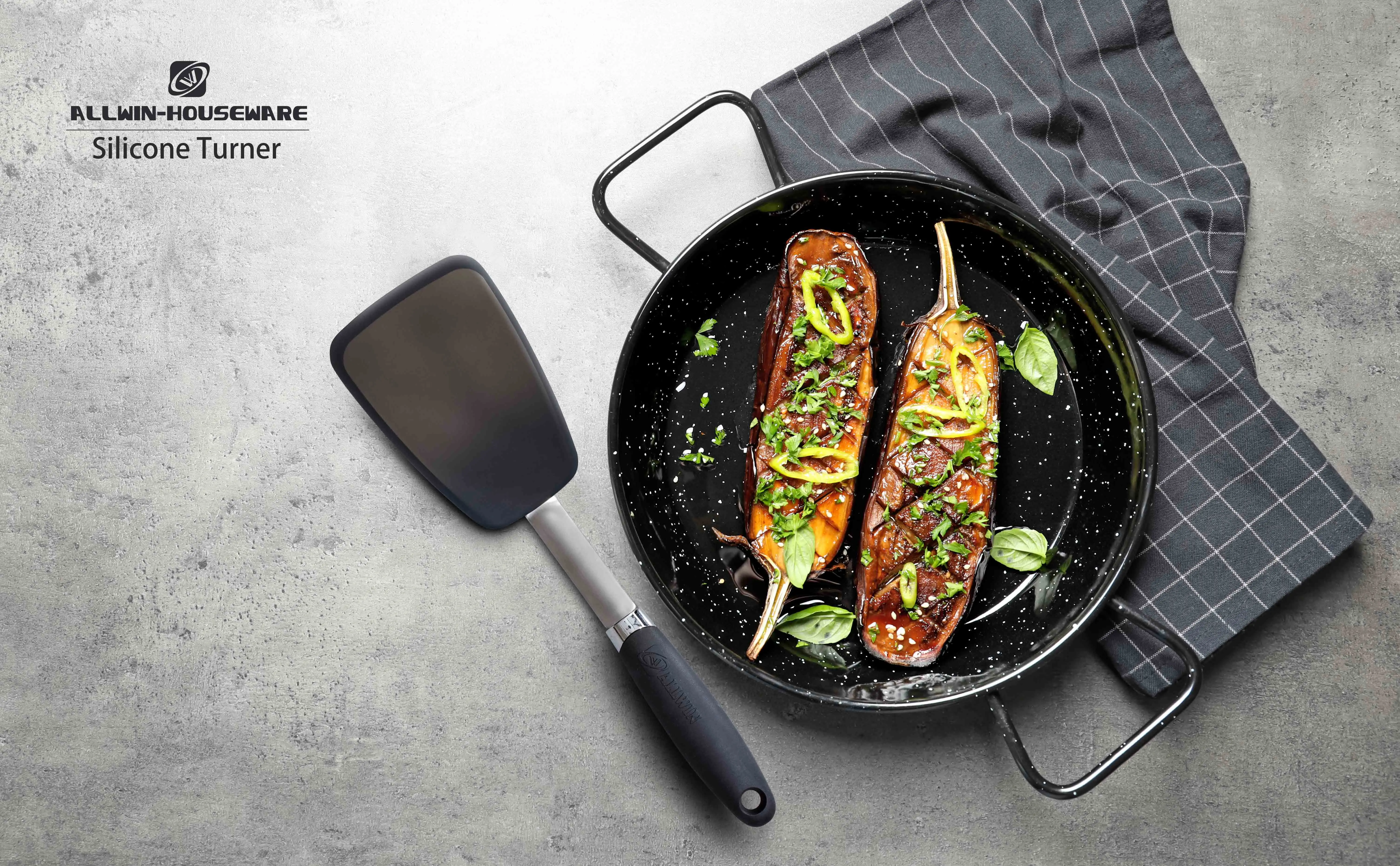 13in Flexible Silicone Spatula Heat Resistant Turner Non-Stick Cooking Shovel Good Grip Steak Turner For Flipping Frying Pancake