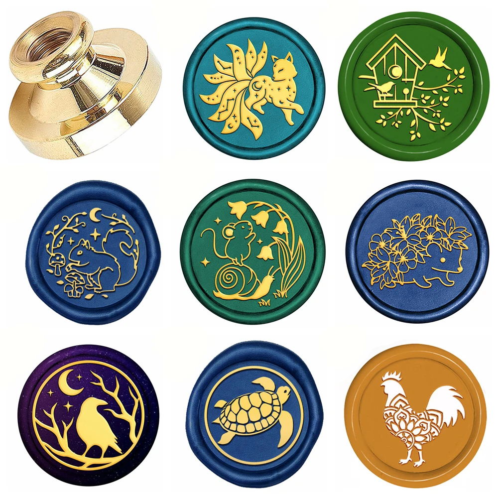 Animals Collection Wax Seal Stamp Retro Sealing Wax Stamp Nine-tailed fox, Mouse, Hedgehog, Crow Pattern Removable Brass Heads