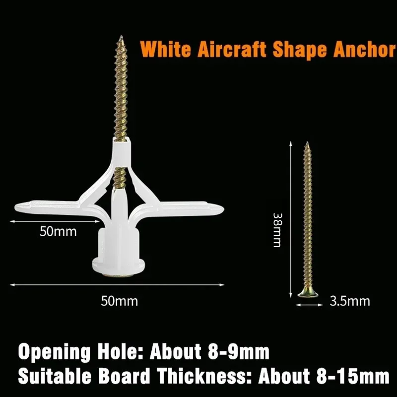 100pcs Nylon Butterfly / Aeroplane Wall Plug for Hollow Partition Wall Ceiling Plaster Screw Plug Fastener Anchor Bolt Dry Wall