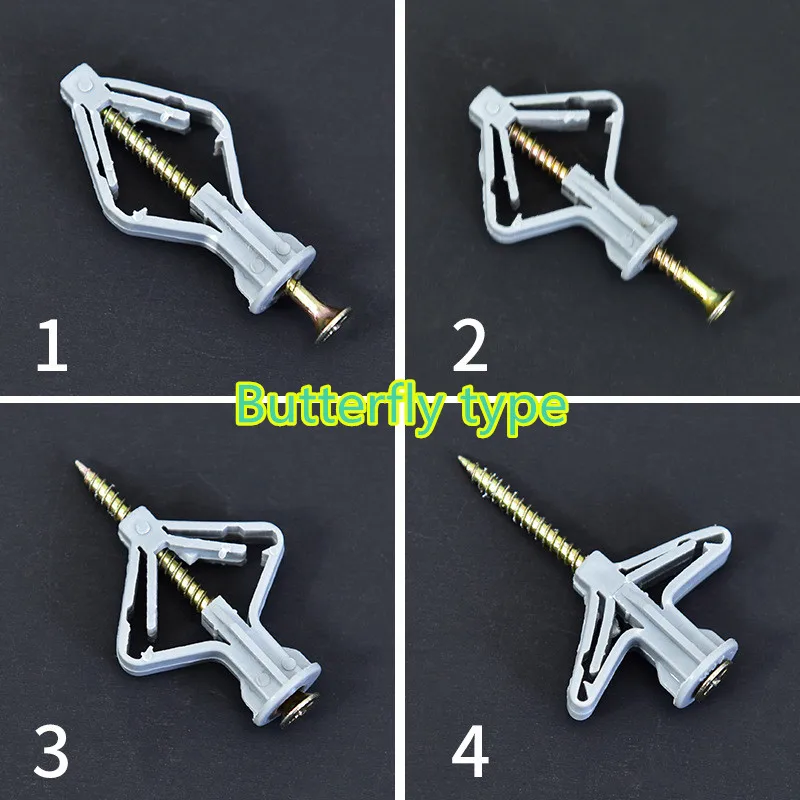 100pcs Nylon Butterfly / Aeroplane Wall Plug for Hollow Partition Wall Ceiling Plaster Screw Plug Fastener Anchor Bolt Dry Wall
