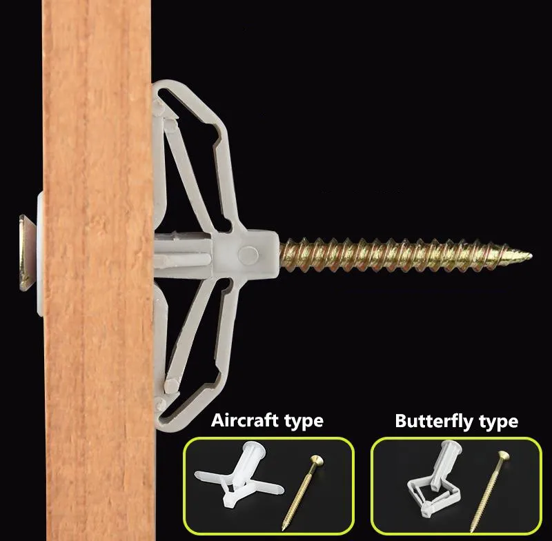 100pcs Nylon Butterfly / Aeroplane Wall Plug for Hollow Partition Wall Ceiling Plaster Screw Plug Fastener Anchor Bolt Dry Wall