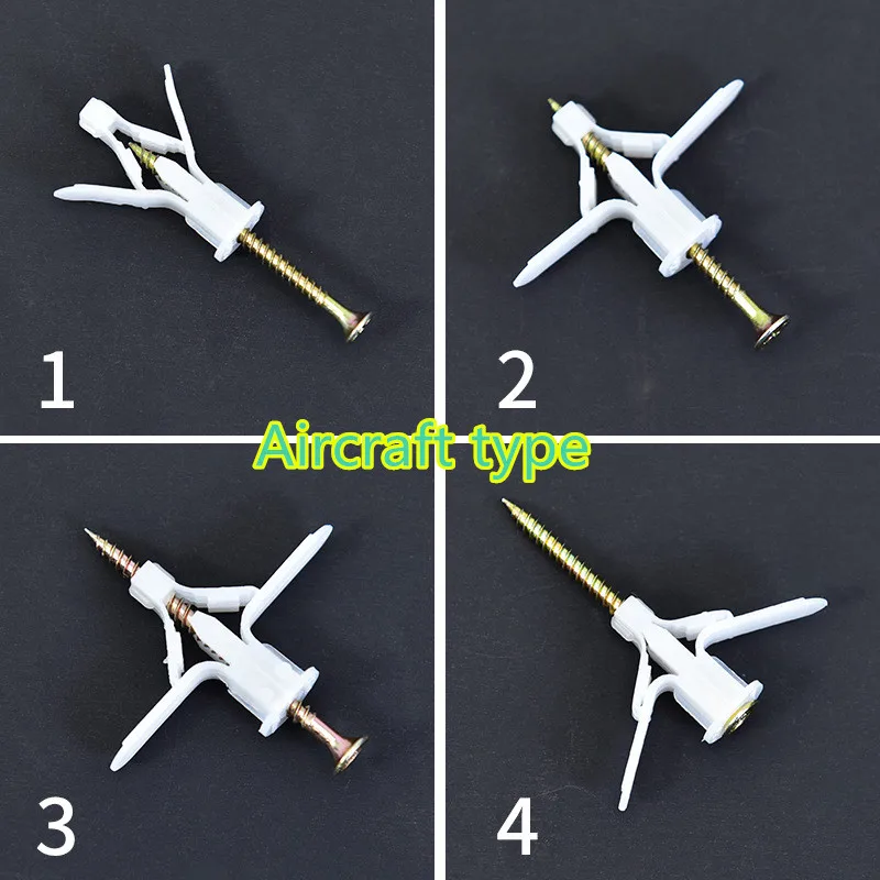 100pcs Nylon Butterfly / Aeroplane Wall Plug for Hollow Partition Wall Ceiling Plaster Screw Plug Fastener Anchor Bolt Dry Wall