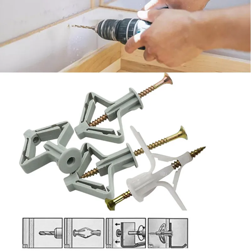 100pcs Nylon Butterfly / Aeroplane Wall Plug for Hollow Partition Wall Ceiling Plaster Screw Plug Fastener Anchor Bolt Dry Wall