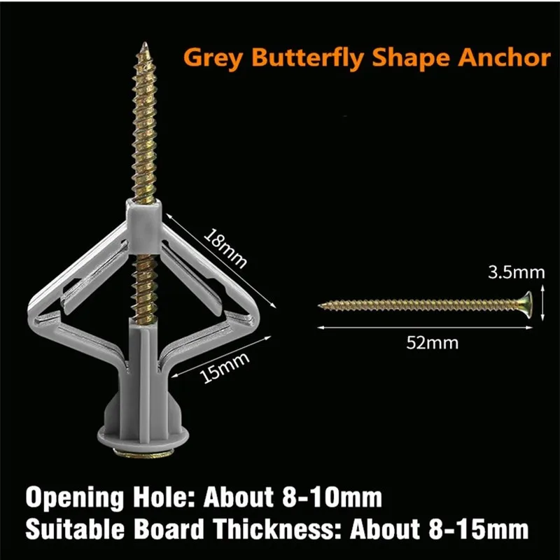 100pcs Nylon Butterfly / Aeroplane Wall Plug for Hollow Partition Wall Ceiling Plaster Screw Plug Fastener Anchor Bolt Dry Wall
