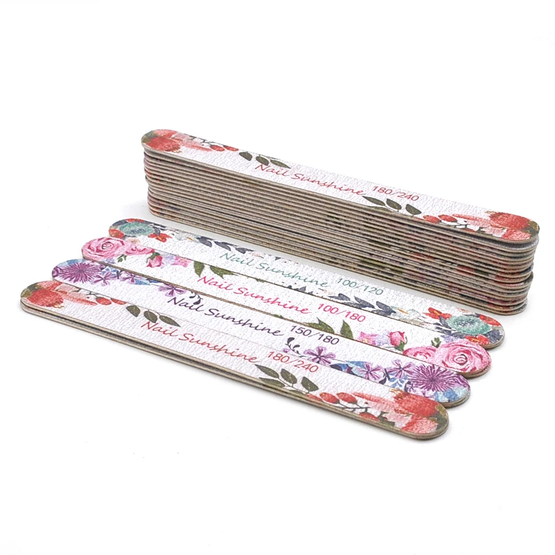 50 Pcs Flower Design Wooden Files Straight Strong Thick Professional Nail Art Files Buffer Polishing Manicure Nails Supplies