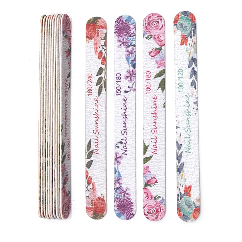 50 Pcs Flower Design Wooden Files Straight Strong Thick Professional Nail Art Files Buffer Polishing Manicure Nails Supplies