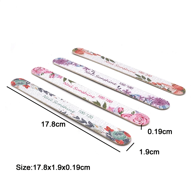 50 Pcs Flower Design Wooden Files Straight Strong Thick Professional Nail Art Files Buffer Polishing Manicure Nails Supplies