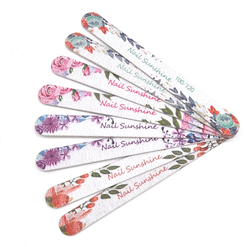 50 Pcs Flower Design Wooden Files Straight Strong Thick Professional Nail Art Files Buffer Polishing Manicure Nails Supplies